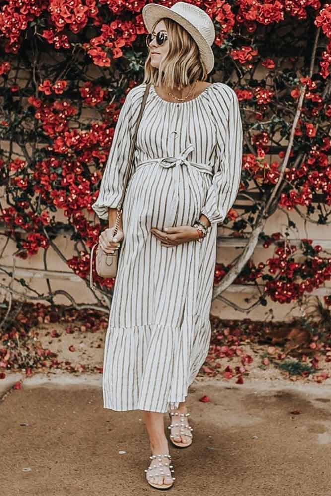 Striped Maternity Dress With Long Sleeves #longsleeves