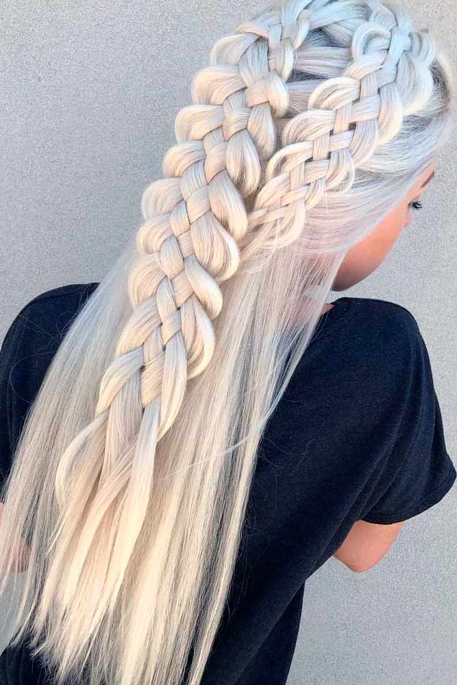 Stylish Looks Of Platinum Blonde Hair With Braids #braidedhair #longblondehair