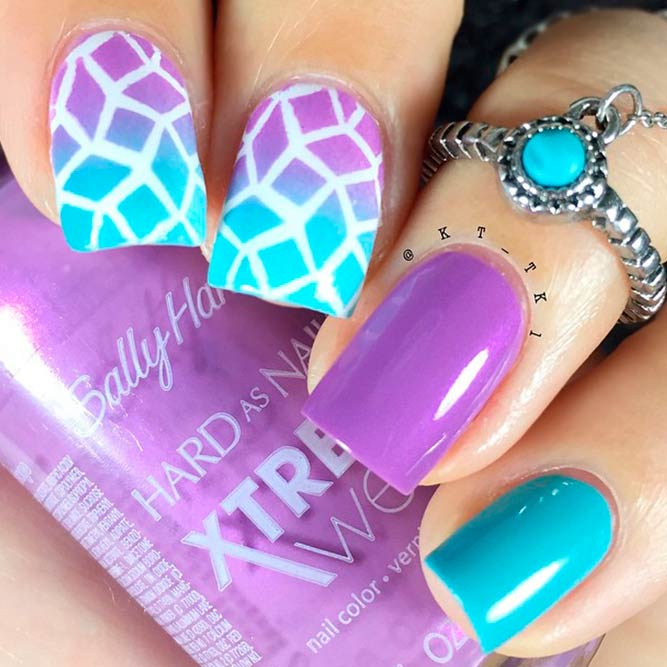Trendy Ombre Purple Nail Designs With Geometric Pattern #ombrenails #geometricnails