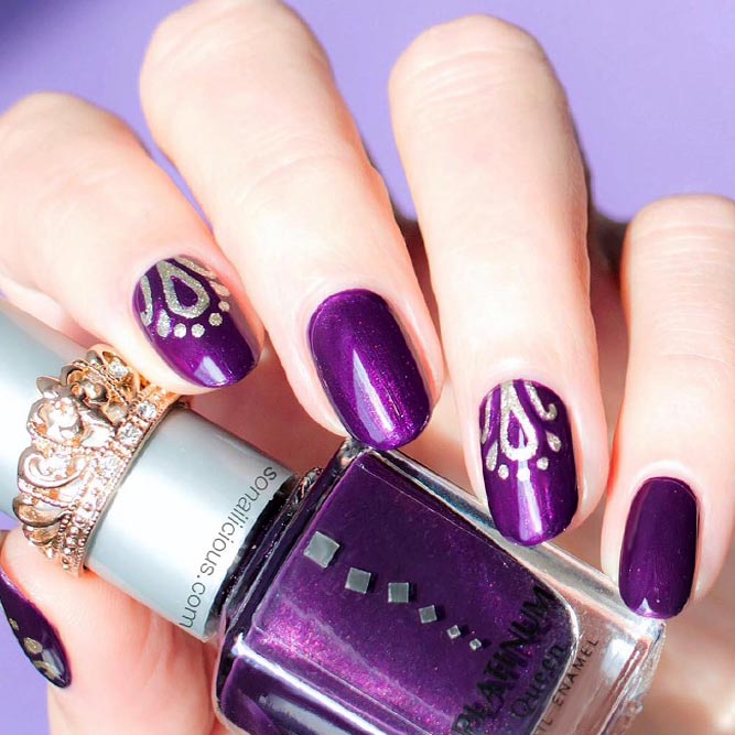 Purple Nails With Stamping Technique Picture 1