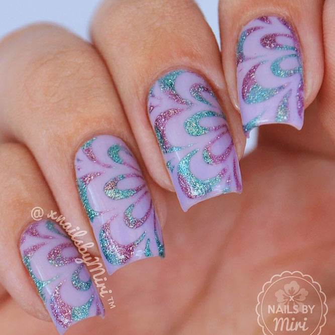 Purple Nails With Stamping Technique Picture 3