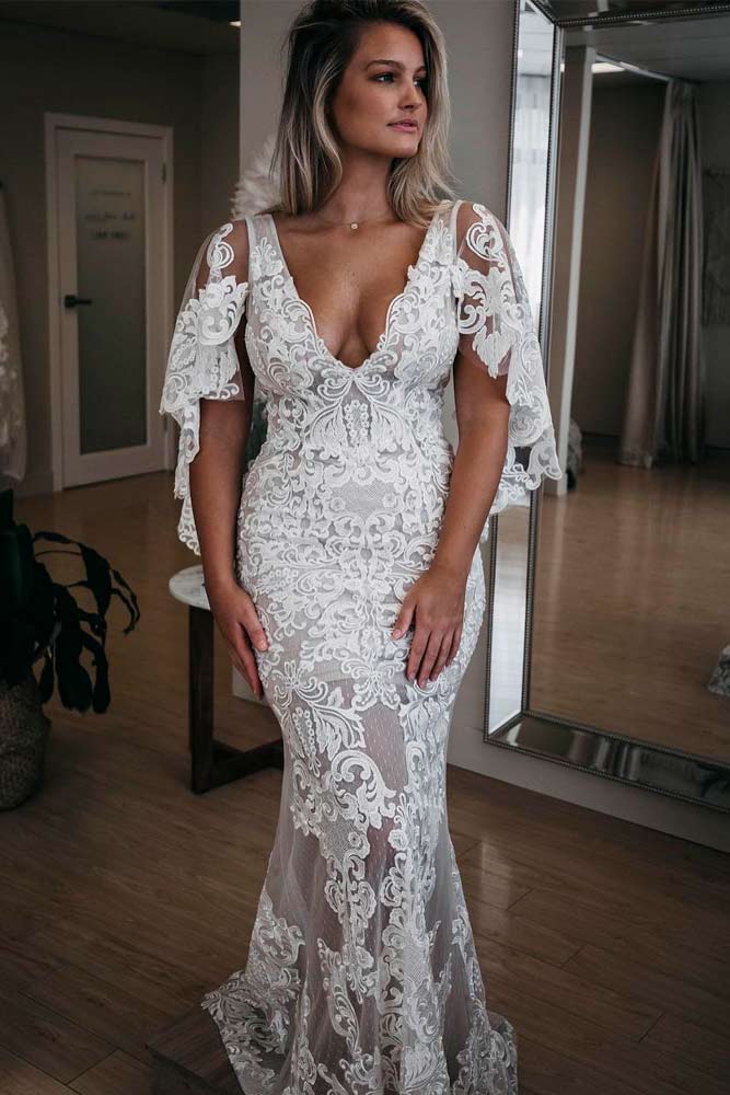 Boho Lace Wedding Dress With Choir Boy Sleeves #laceweddingdress #weddingdresses