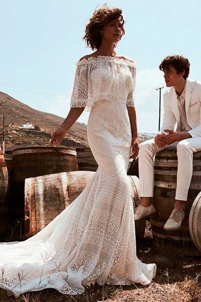 Boho Wedding Dress with Short Sleeves