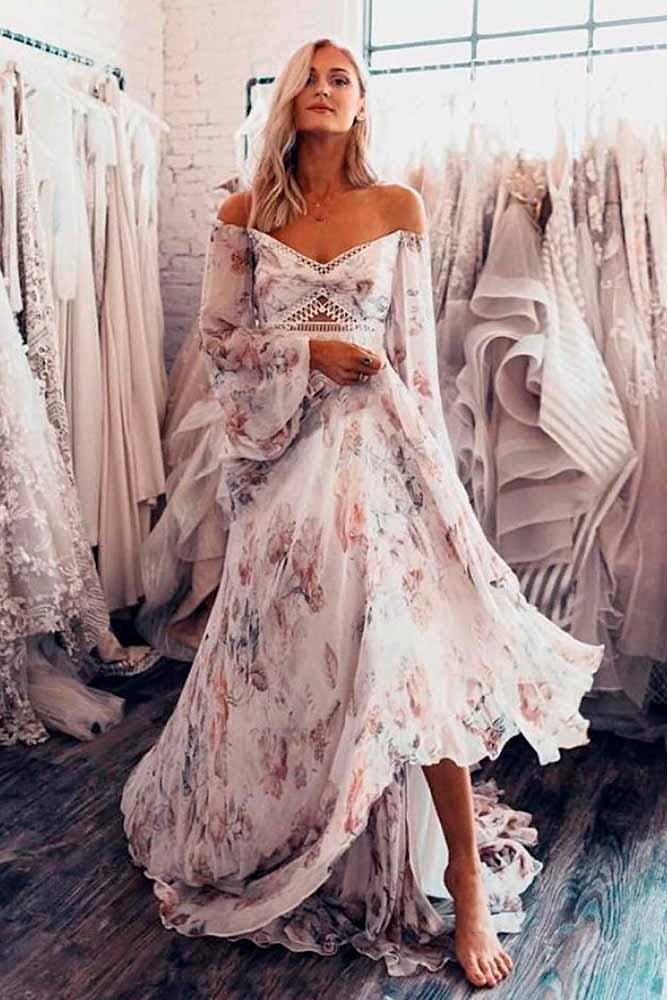 Floral boho shop wedding dress