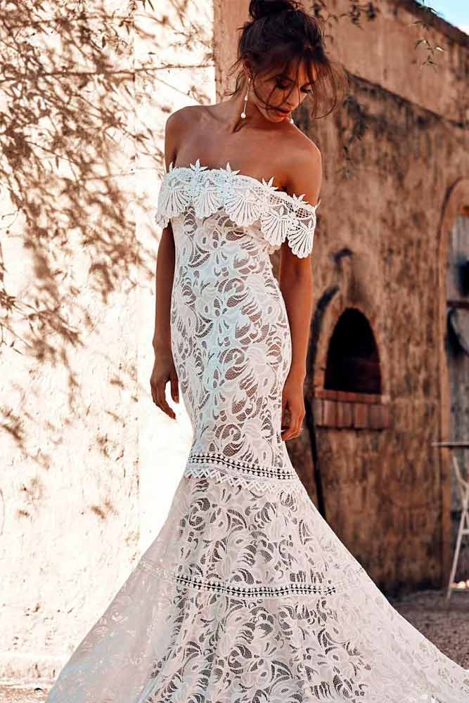 Cold shoulder boho online wedding dress