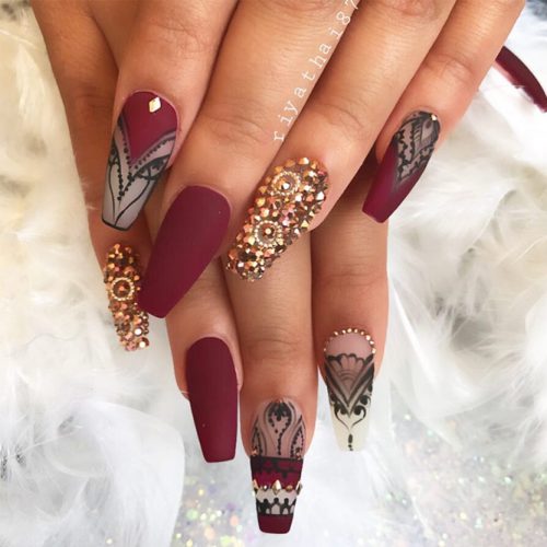 Glam Nail Designs In Burgundy Colors picture 1