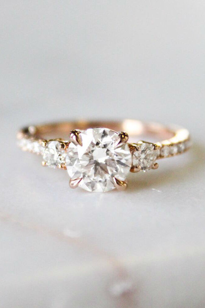 Beautiful Three Stone Ring #rosegoldring #roundcut #threestonering