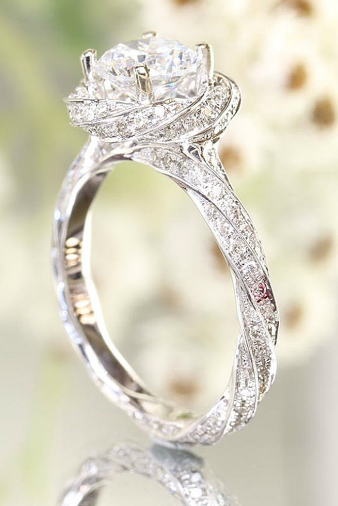 Flower Shaped Engagement Ring #diamonds #whitegoldring