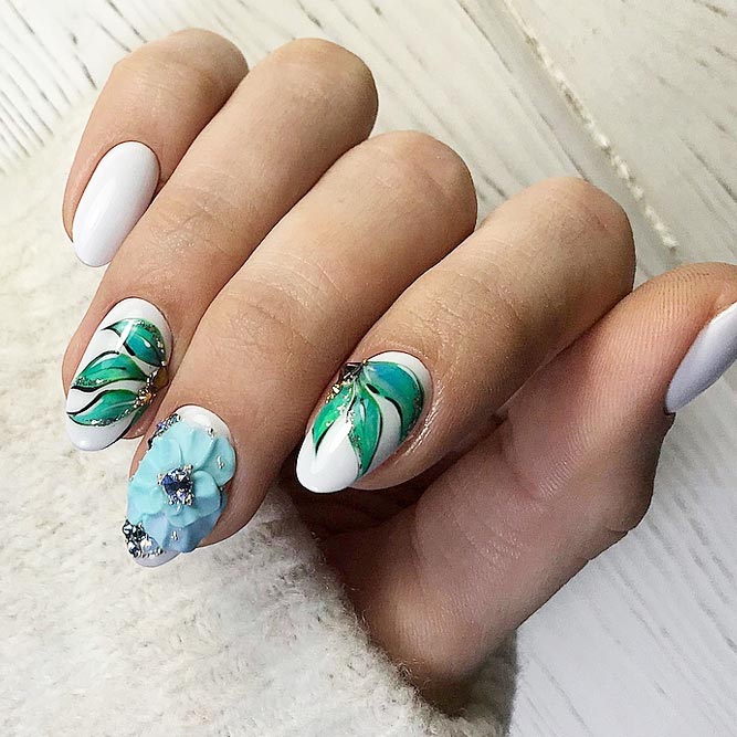 Beautiful Floral Oval Nails Design #floralart