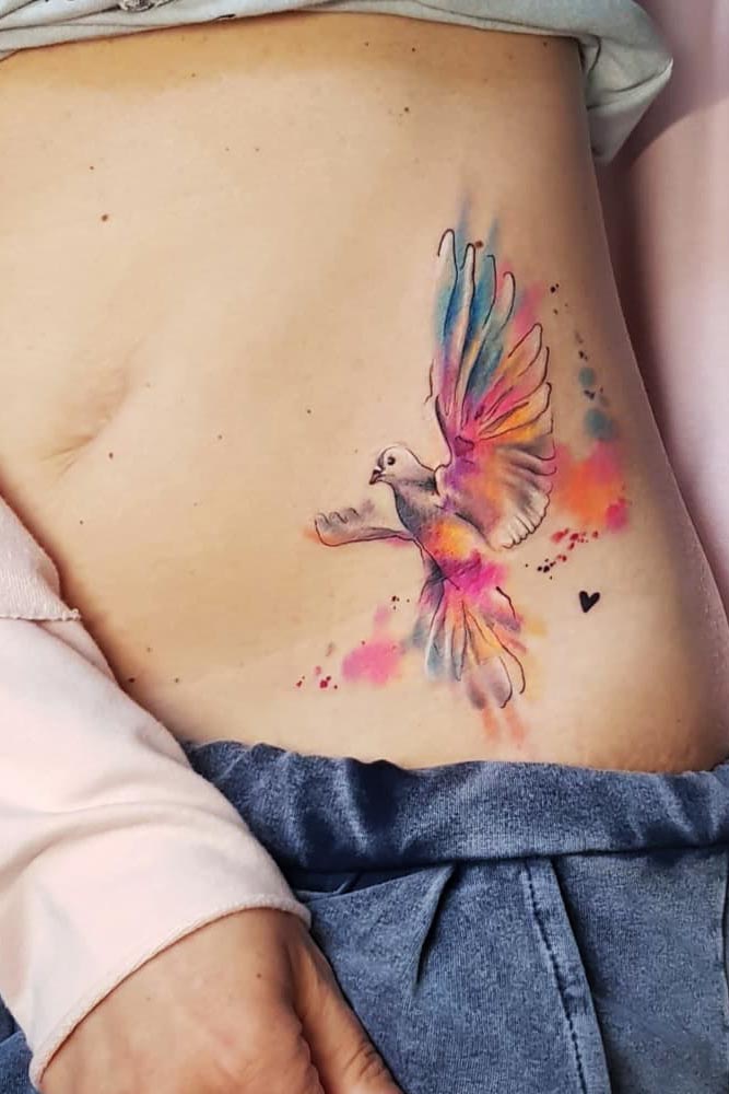 Belly Tattoo Design With Dove #dove #bellytattoo