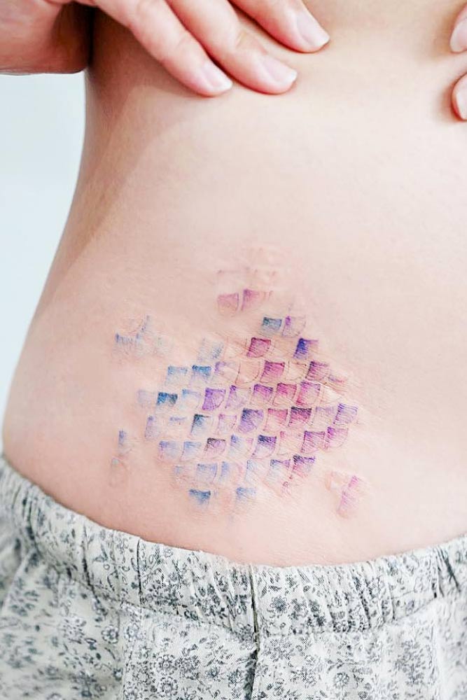 Watercolor Belly Tattoo With Fish Scales #bellytattoo
