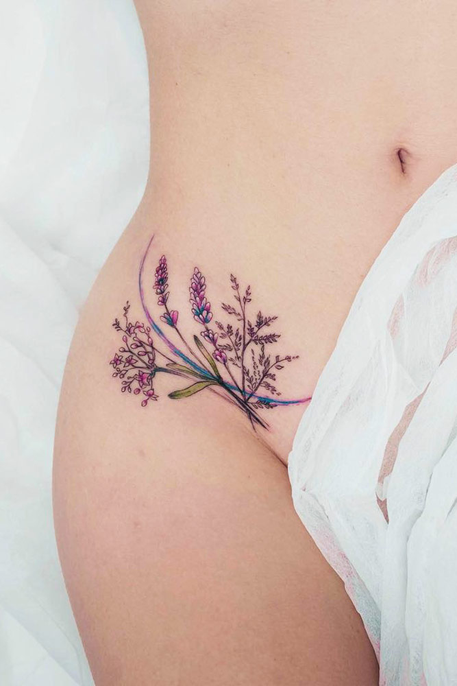 Delicate Flower Tattoo Design On Belly #flowertattoo
