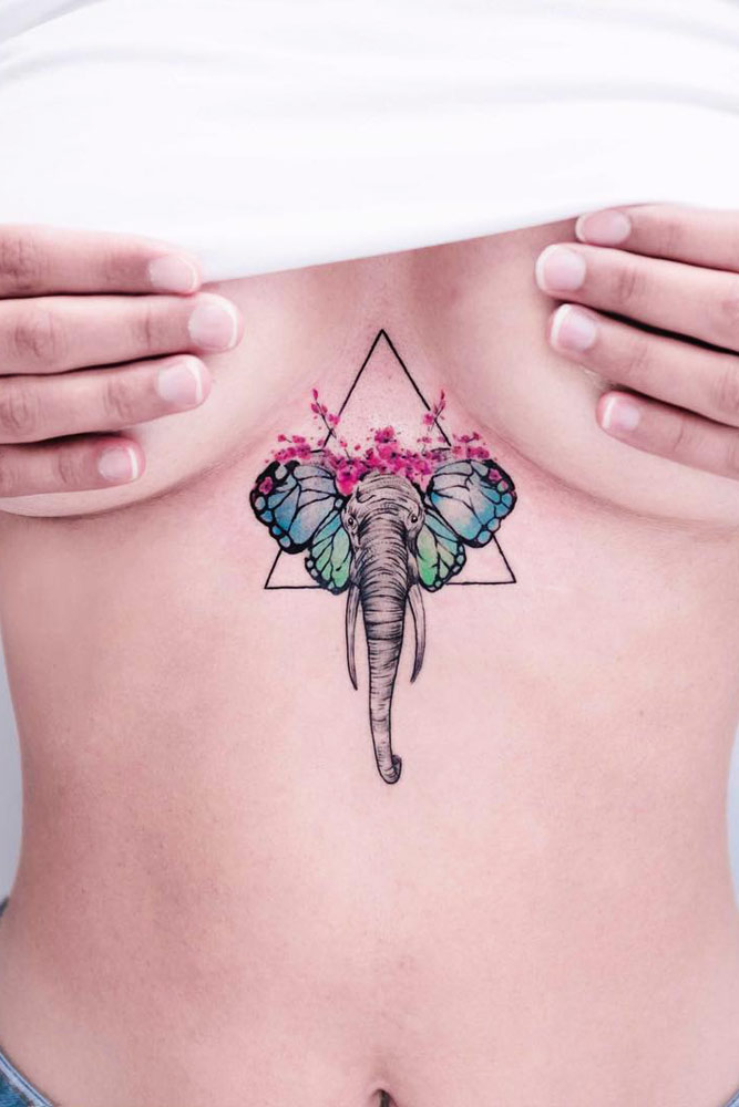 Watercolor Tattoo Idea For Chest #tattoochest #elephant