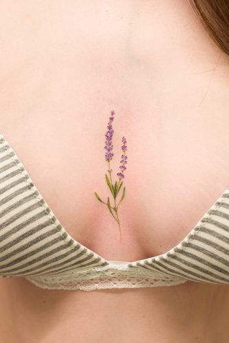 Lavender Watercolor Tattoo Design For Chest #lavendertattoo #flowertattoo