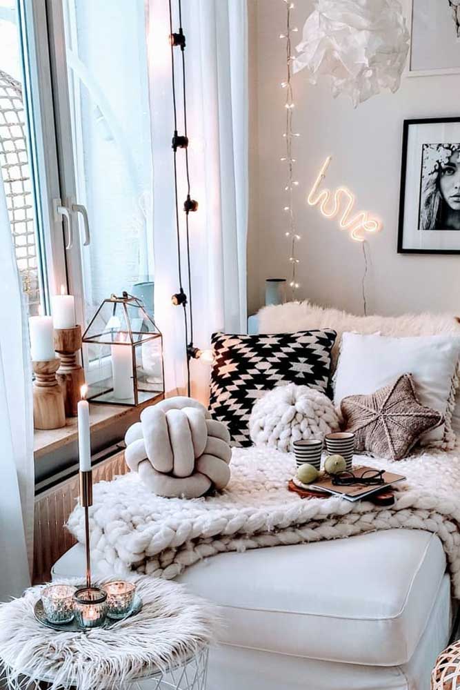 cozy living room with fairy lights