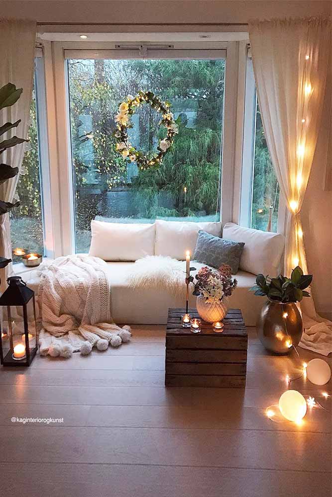 Living Room Interior With String Lights #livingroomdecor