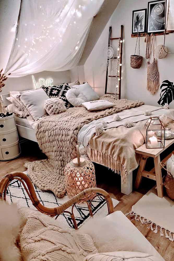 Boho room online with led lights