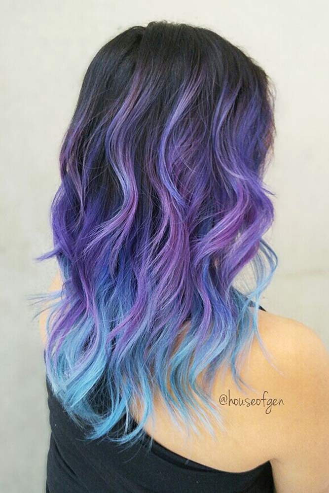 From Dark Purple To Light Blue Ombre Hairstyle #wavyhair #layeredhaircut #longhair
