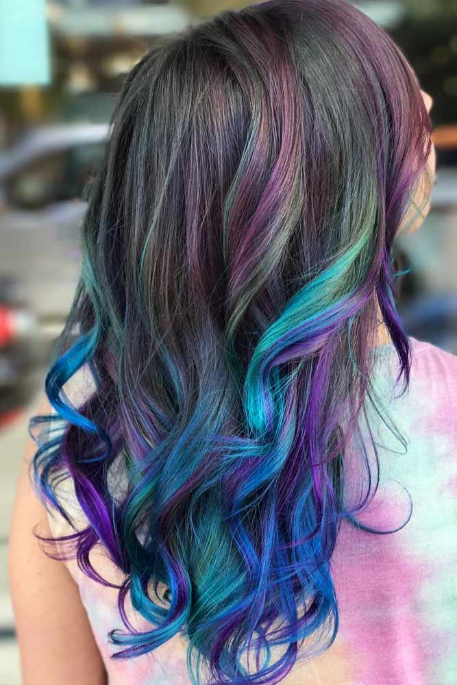 Blue And Purple Ombre For A Natural Hair Color #longhair #ombrehair #highlights