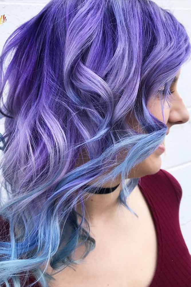 Pastel Blue And Purple Coloring For Medium Hair #wavyhairstyle #mediumlengthhair