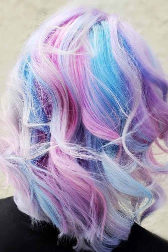 Light Blue And Purple Color On Blonde Hair #pastelhair #wavyhairstyle
