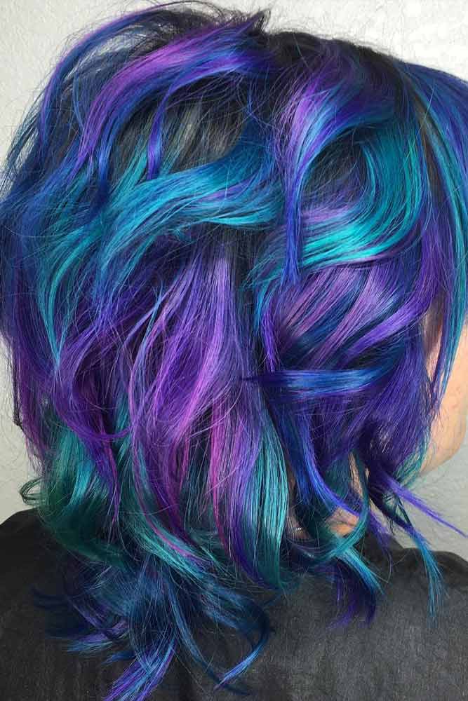 Medium Layered Haircut With A Blue And Purple Color #mediumhair #layeredhaircut