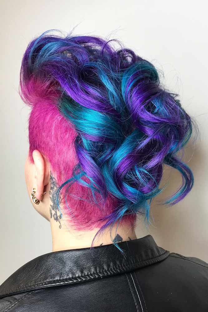 Blue And Purple Curly Mohawk Hair Style #mohawk #mohawkhairstyle #shortwavyhair