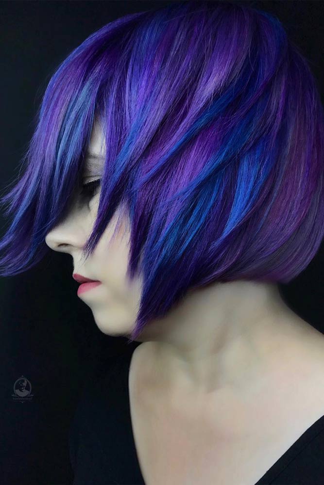 Straight Layered Bob Haircut With Blue And Purple Color #shortbob #bobhaircut