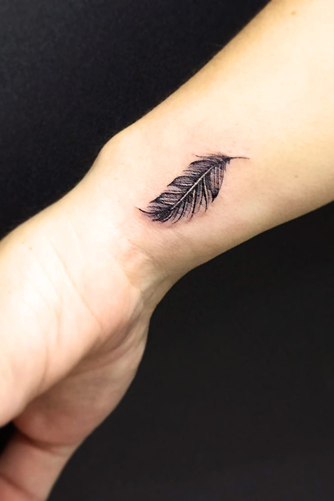 Wrist Tattoo With Feather #feathertattoo