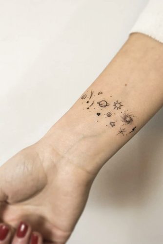 Cute Wrist Tattoo Design With Planets #planets #galaxytattoo