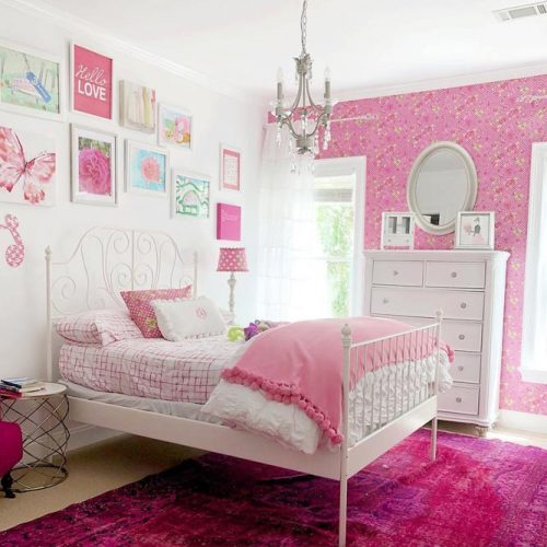 Teen Bedroom Interior In Pink Color #pinkwalls #pillows