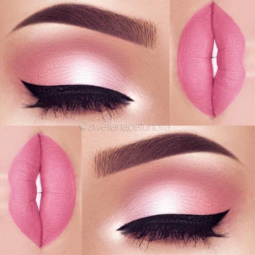 Makeup Idea In A Pink Color With Black Eyeliner #pinkmakeupidea