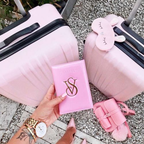 Travel Accessories In Pink Color #travelcase #sleepmask #backpack