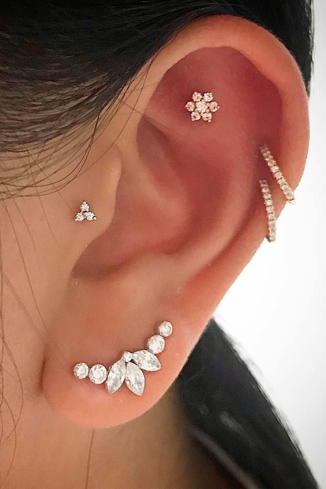 Cartilage Piercings With Gold Jewelry #helixpiercings # cartilage