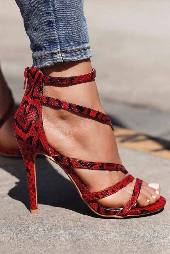 Red High Heels With A Snake Skin Design #snakeskinheels