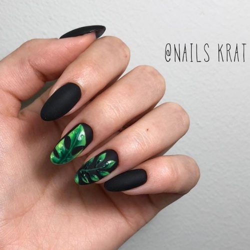 Matte Black Like Perfect Base For Tropical Nail Art #blacknails #mattenail #tropicalnails