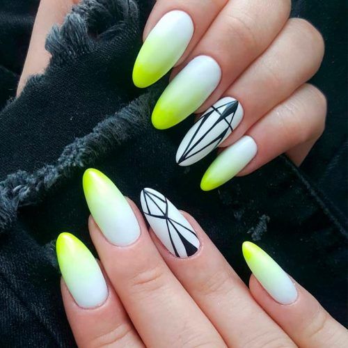 Bright Ombre With Accented Finger #ombrenails #accentednails