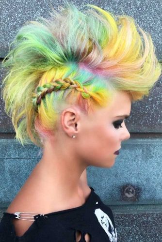 Faux Hawk Hairstyle For A Thin Hair Type #rainbowhair #mohawkhairstyle