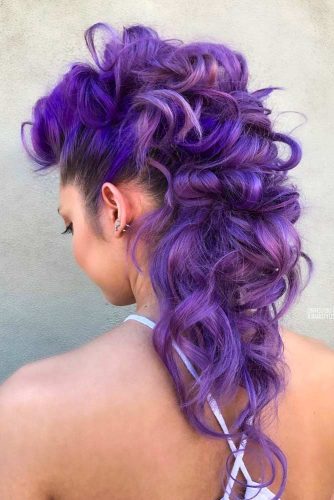 Fohawk Hairstyle For Long Hair #purplehair #curlyhair