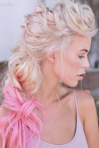 Long Faux Hawk Hairstyle With A Ponytail #longhair #blondehair #ombrehair