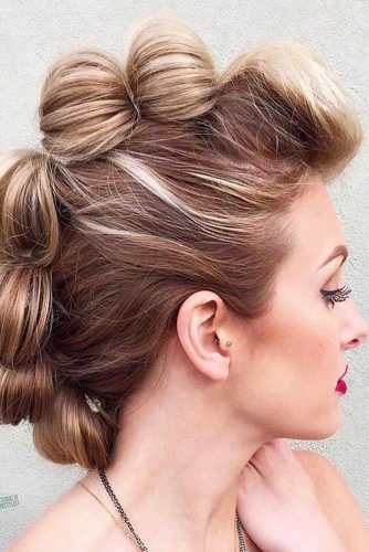 Updo Fohawk With Bubbles #updo #highlightedhair #bubblehairstyle