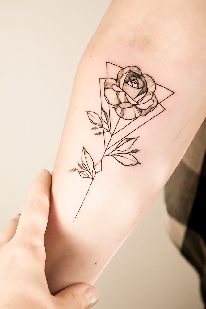 Black Geometric Rose Pendant Temporary Tattoos For Women Girls Realistic  Wings Feather Peony Fake Tattoo Sticker Body Arm Tatoos - AliExpress