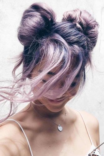 Buns Hairstyle To Show All Lavender Shades #buns #haircolor