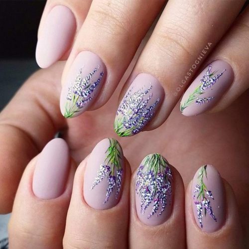 Matte Nails Art With Lavender Pattern #mattenails