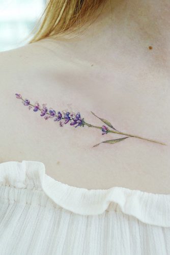 Collarbone Minimalistic Lavender Tattoo #watercolortattoo