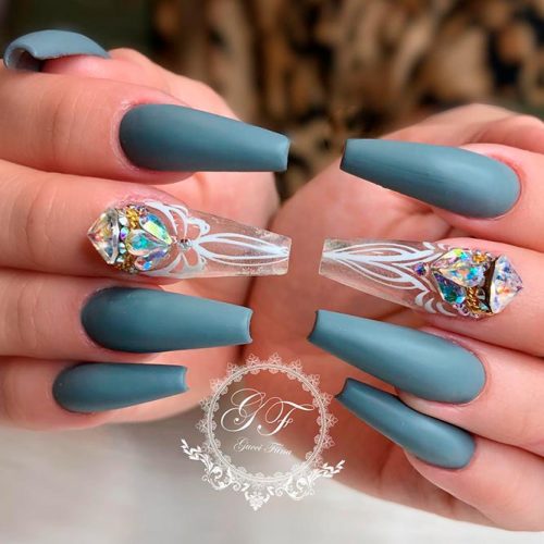 Fab Transparent Nails Art #transparentnails #rhinestonesnails #mattenails