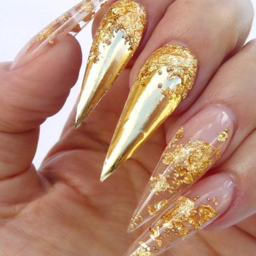 Gorgeous Gold For Rich Nails #foilnails #goldnails #longnails #stilettonails