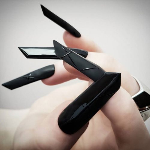 Extraordinary Edge Shaped Nails #edgenails #longnails #fakenails #blacknails