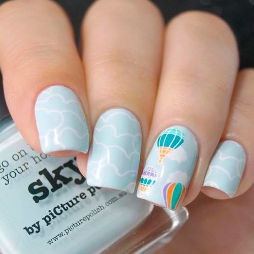 Flying In The Sky Nail Design #shortnails #squaernail