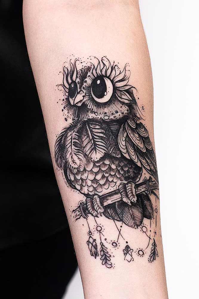 new school cute owl tattoo